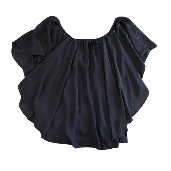 Est. 1946 Navy Off-Shoulder Ruffle Detail Elastic Neckline Solid Blouse Size XL - Picture 5 of 5